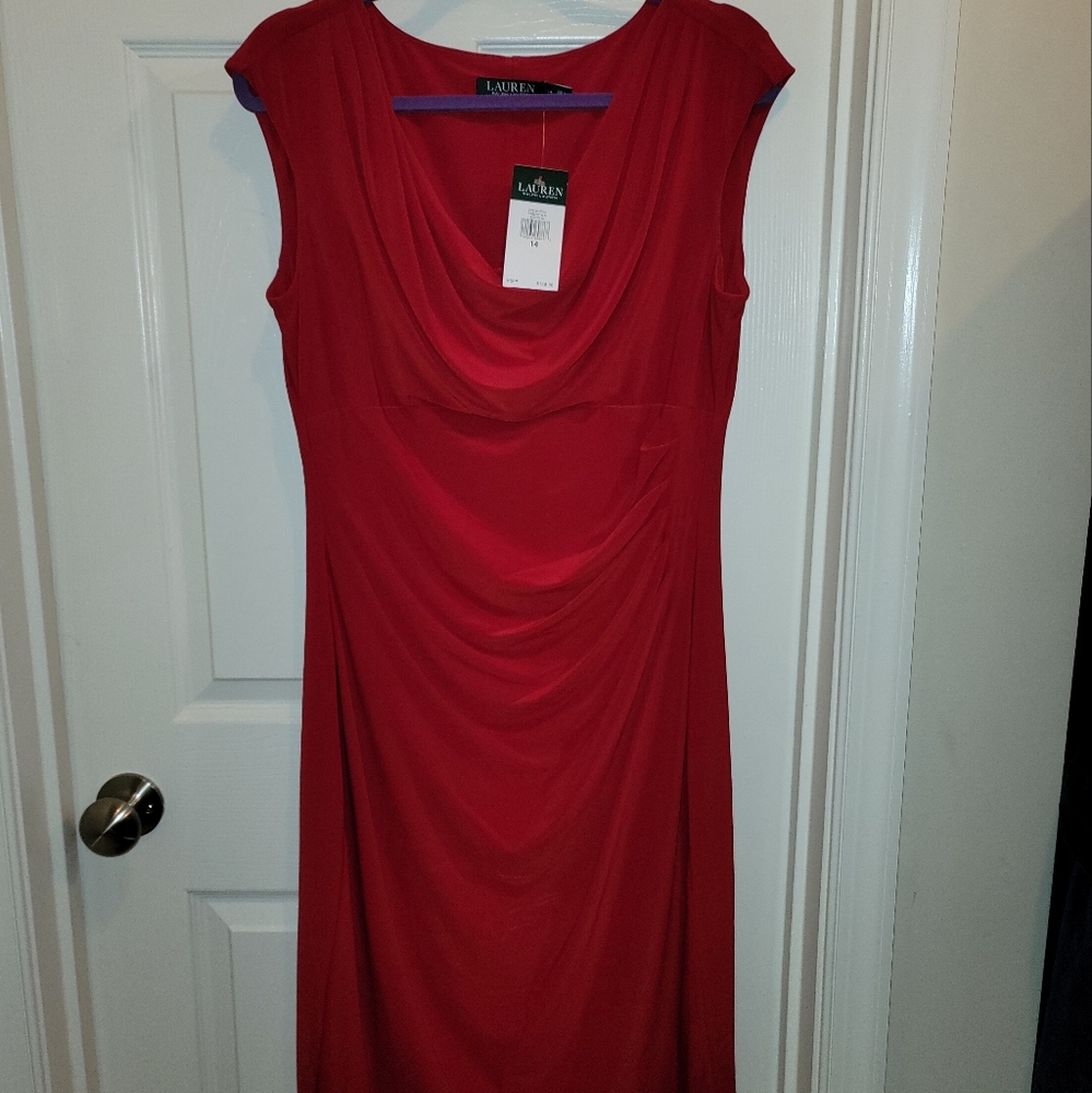 Lauren Red Cowl Neck Dress